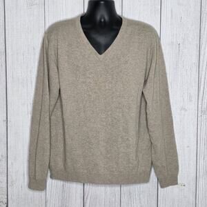 Joseph Abboud 100% Cashmere Sweater XL Tan Beige V Neck Luxury Soft